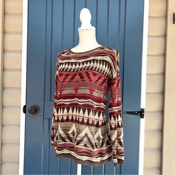 VINTAGE DENIM & SUPPLY By RALPH LAUREN Tan/Brown Tribal Print Sweater Women’s XS - Picture 2 of 8
